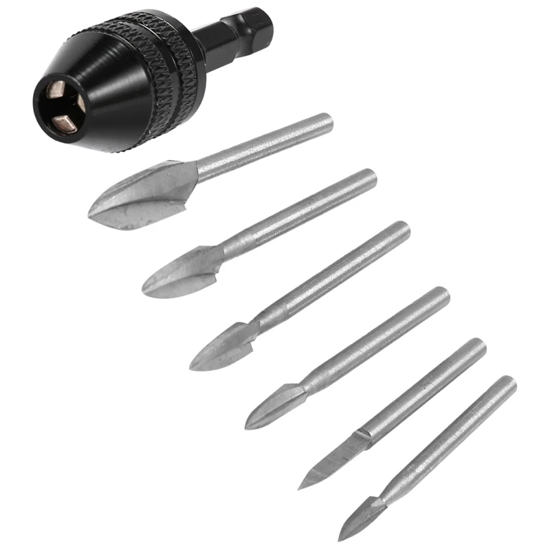 7Pcs Wood Carving Bits, 1/8Inchshank HSS Engraving Drill Tool Wood Crafts Grinding Accessories With 4486 Chuck