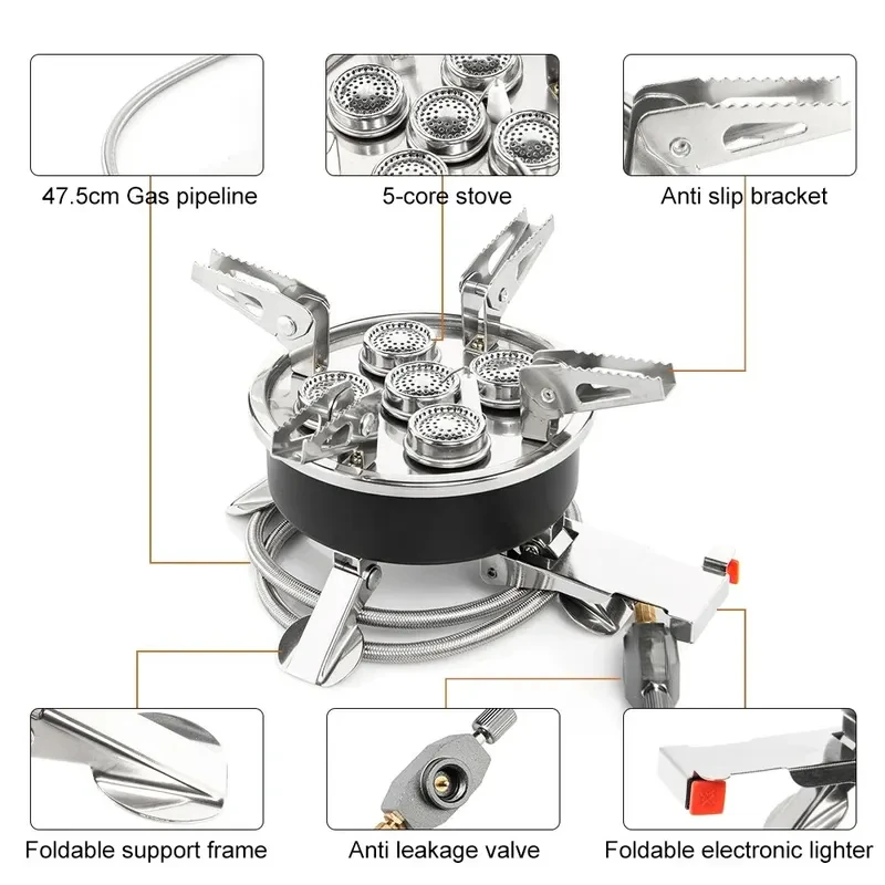 Camping Tourist Burner 8800W Gas Stove Cookware Portable Furnace Picnic Barbecue Tourism Supplies Outdoor Recreation