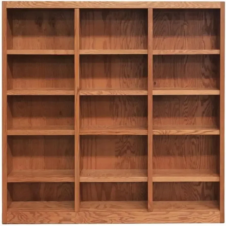 

72" Traditional Triple Wide Wood Bookcase with 12 Adjustable Shelves and 3 Fixed Shelves, Assembly Required, for Home/Office