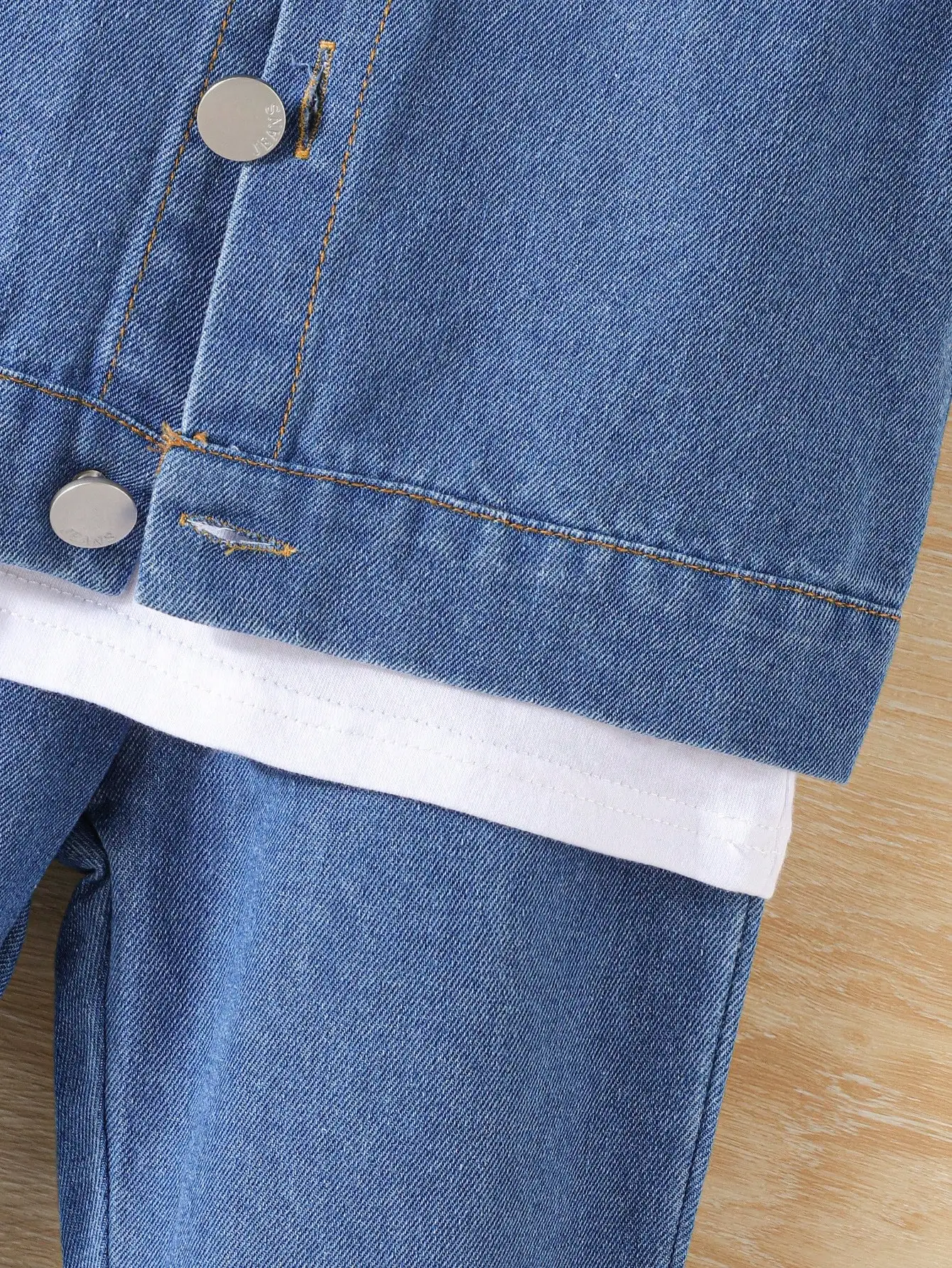 3-Piece الربيع/الصيف جديد الصبي الترفيه في الهواء الطلق الرجعية فتاة الموضة الراحة السفر عطلة الأبيض قصيرة الأكمام سترة جينز السراويل #5