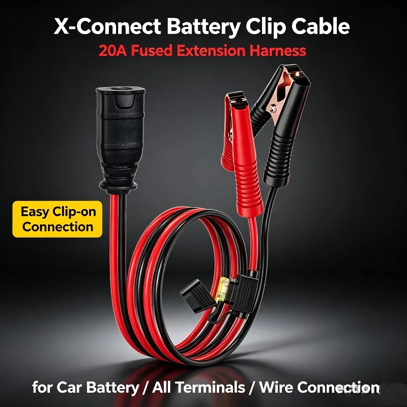 X‑Connect Extension Cable Harness with Battery Alligator Clips Built-in 20A in-Line Fuse Adapter for Terminal Power Connection — купить у AliExpress WW