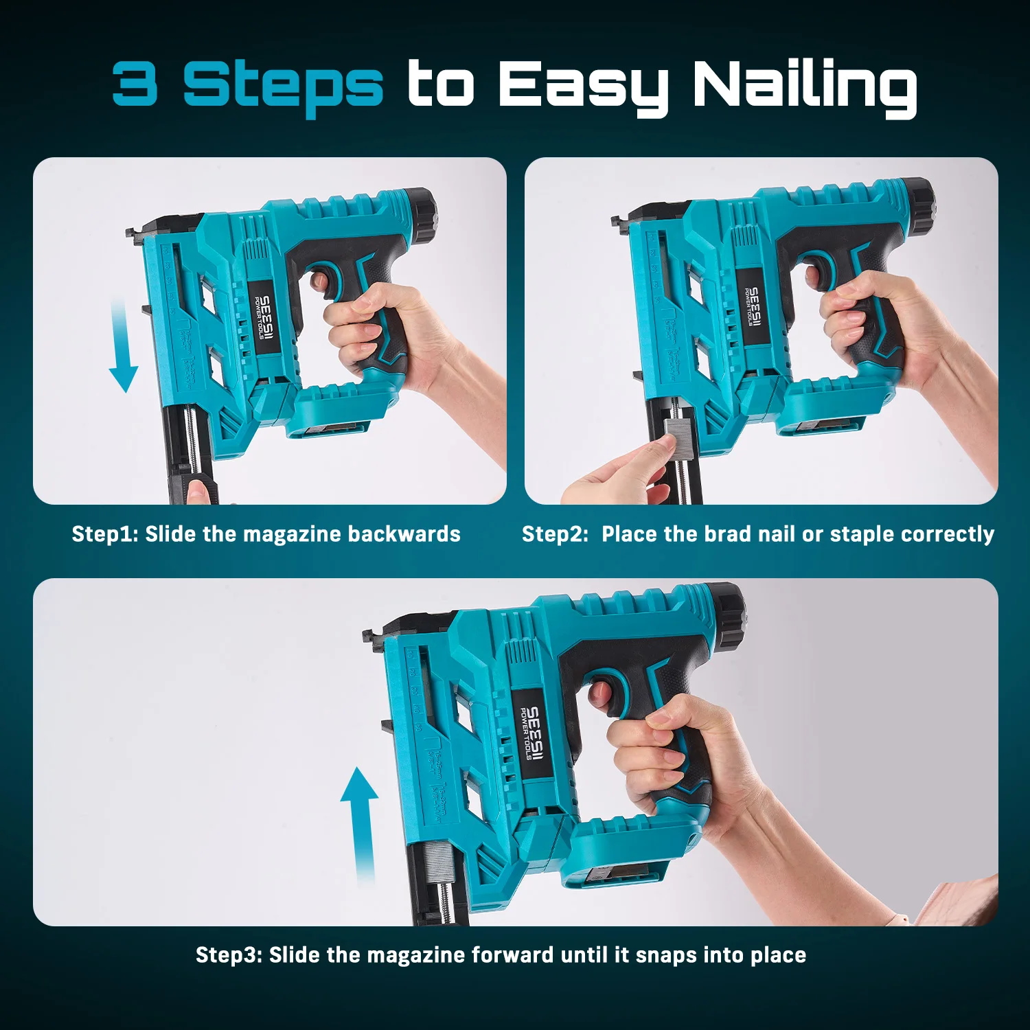 SEESII Electric Nail Gun Cordless 2 in1 18 Gauge Stapler Framing Nailer Tacker Woodworking Furniture Tool With 1000 Nails Power Tool 2.0 Battery Tacker Stapler Shooter Refurbishment Tools view 3