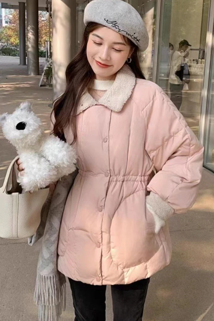 가을/겨울 한국 여성용 다운 재킷 출퇴근용 양털 스플라이싱 캐주얼 재킷