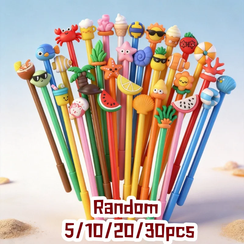 5-30 Stück Sommer-Strand-Cartoon-Gelstifte mit 3D-Tierfiguren-Aufsatz, Niedliche Schreibwaren für Schüler als Geschenk