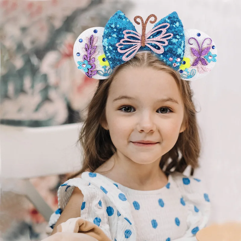 Diadema con orejas de Encanto de Disney para adultos, diademas de Mickey Mouse, lazos de lentejuelas, accesorios para el cabello, sombreros de Mirabel, regalos para niñas