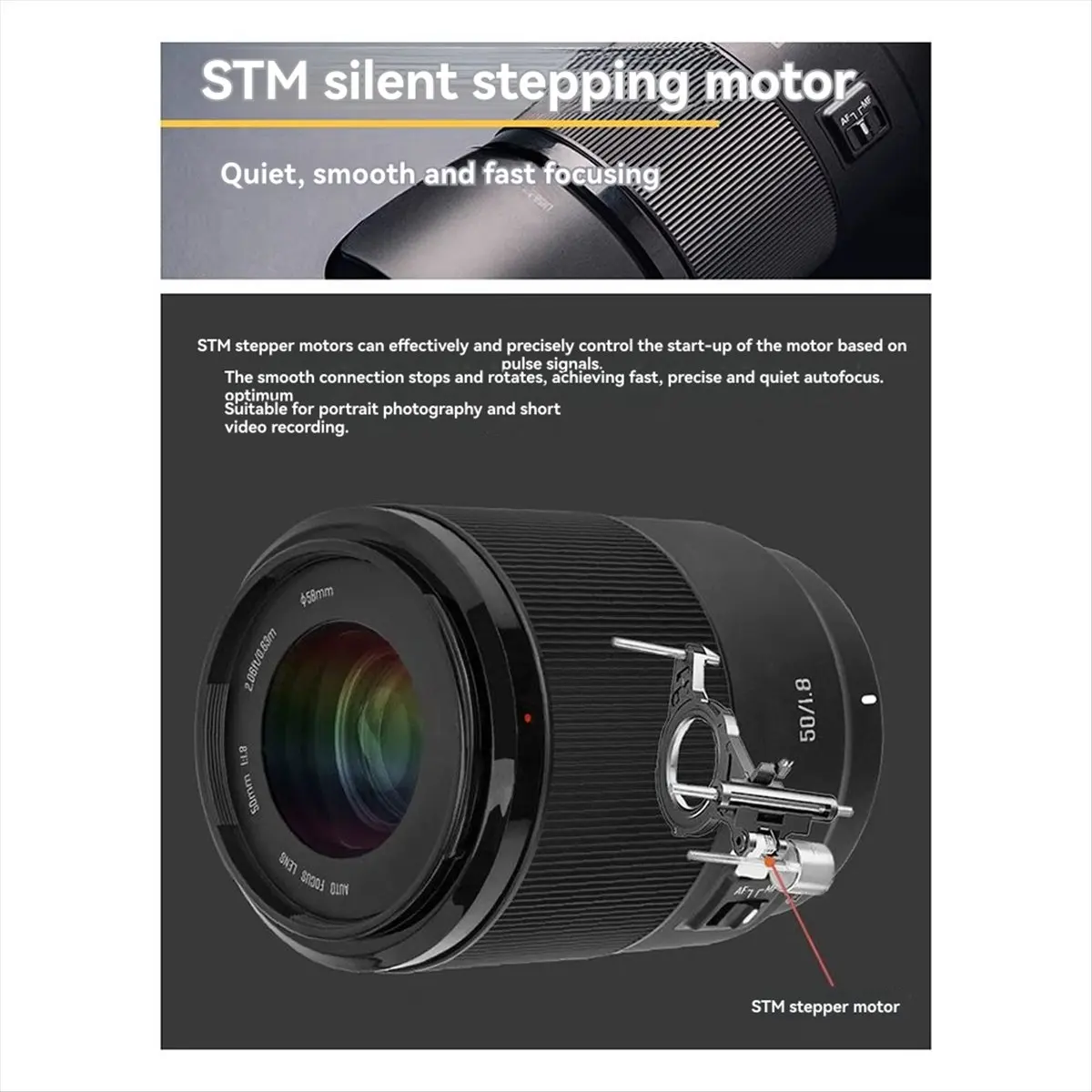 

Объектив M05K для Meike 50mm F1.8 Full Frame AF с автофокусом для беззеркальных камер Sony, Nikon, Leica, LUMIX для портретной съемки