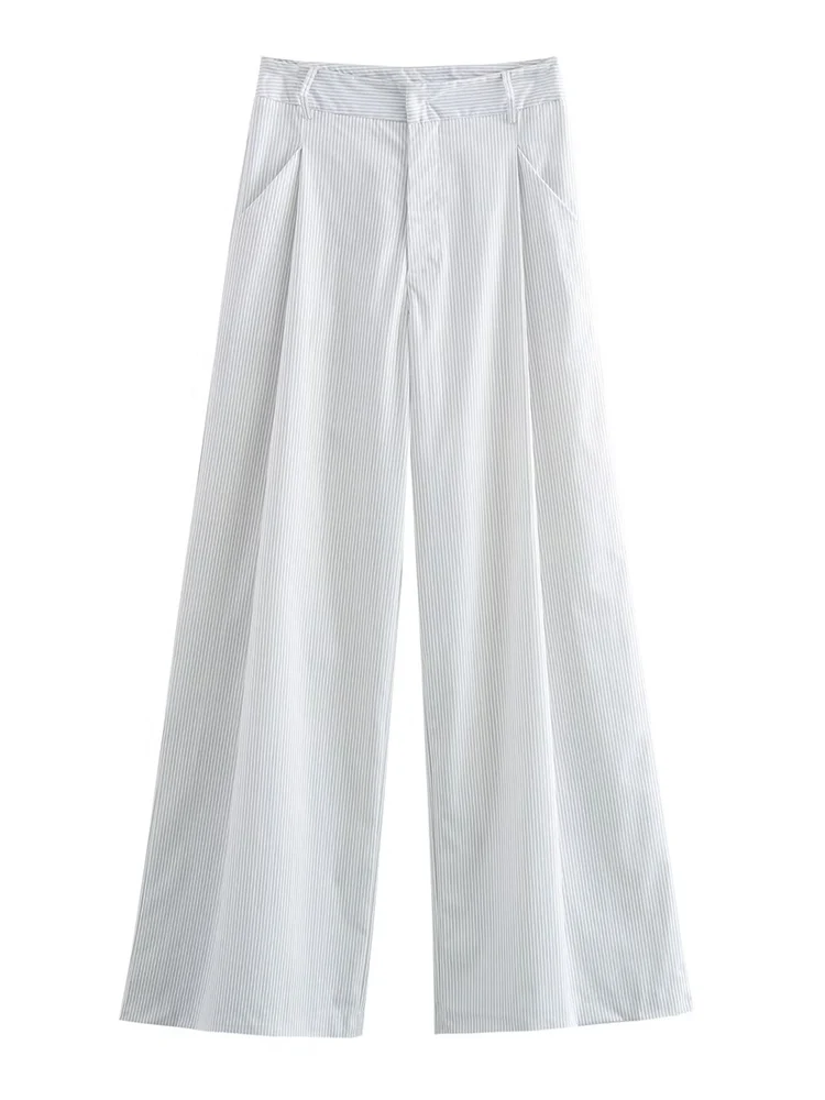 

2024 Autumn New Arrivals Women's Clothing White Loose Striped Wide-leg Comfortable Casual Pants