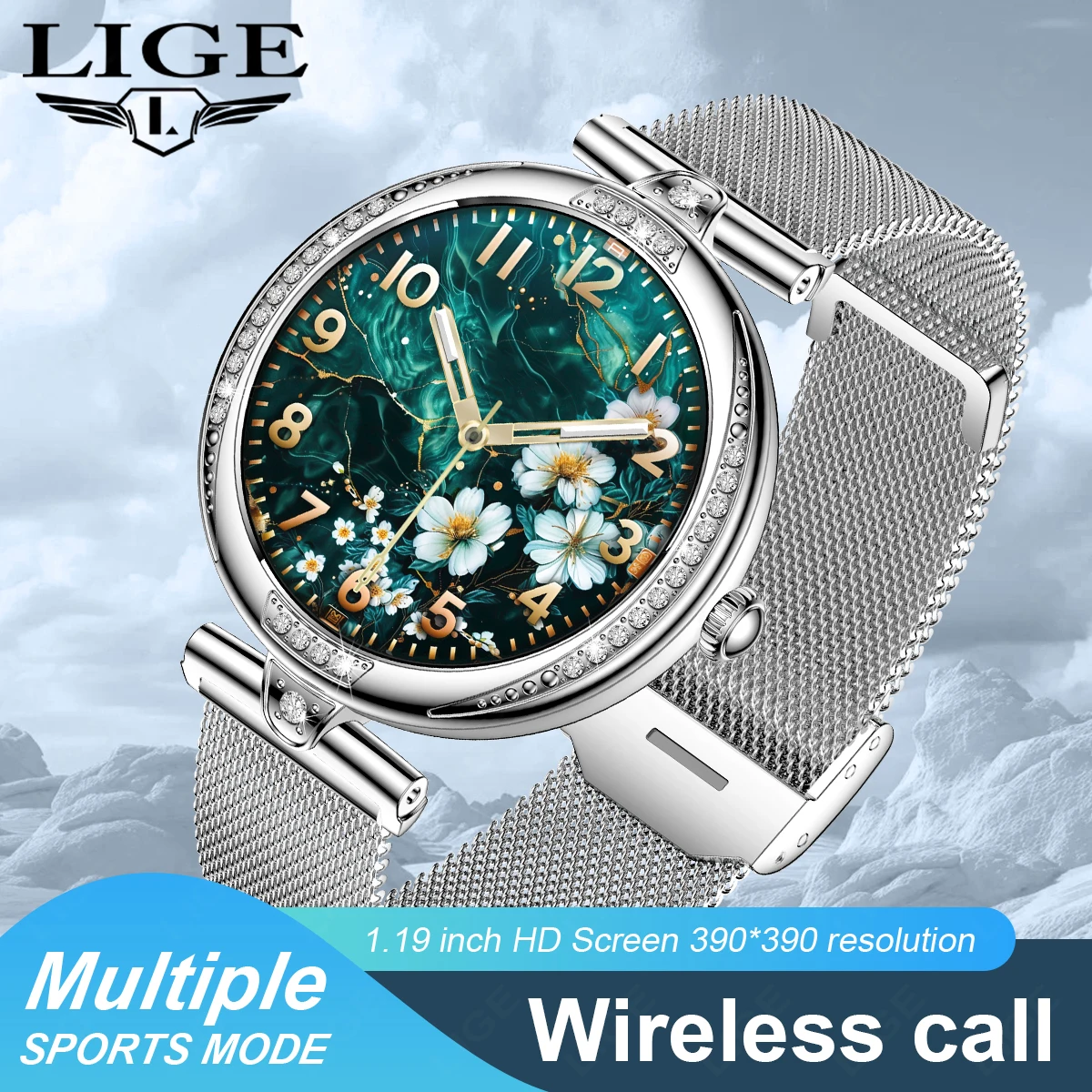 

LIGE 2025 Fashion Smartwatch for Women Ultra Slim AMOLED Always On Display BT Calling Heart Rate Monitor Stainless Steel Strap