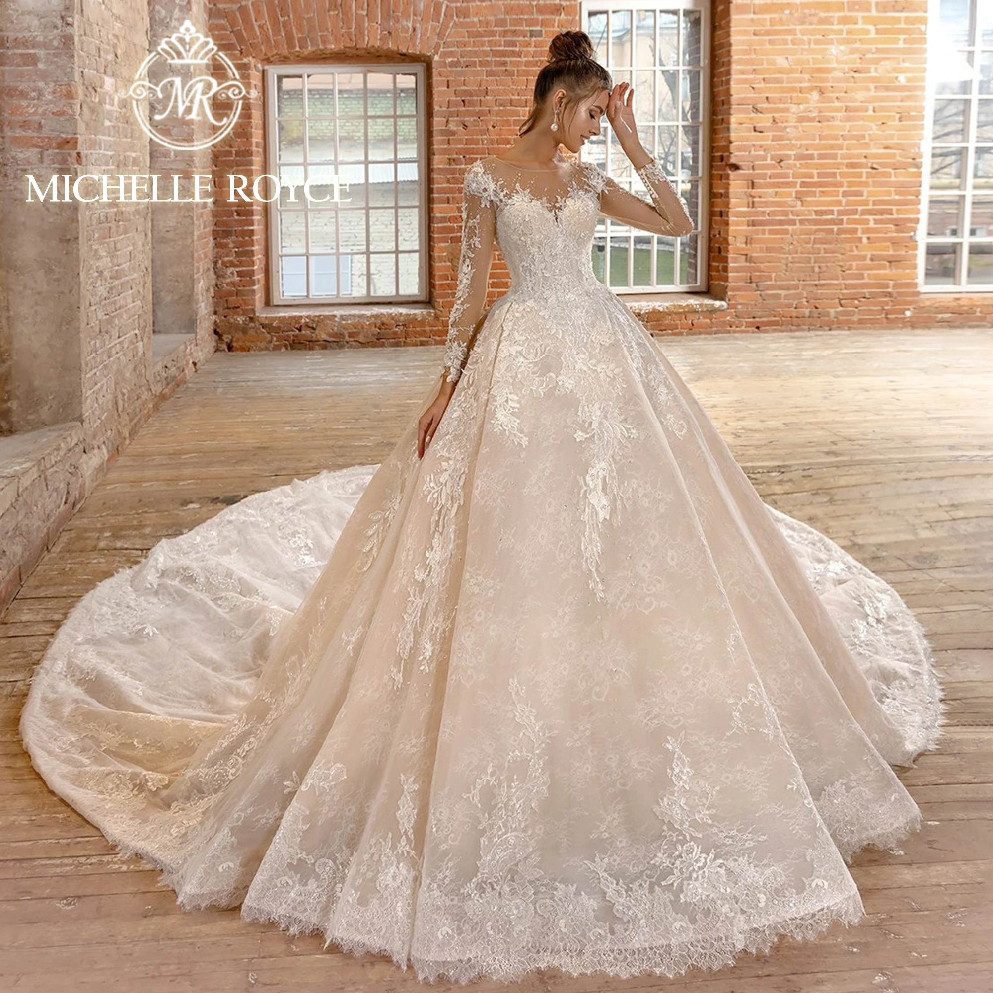 

Michelle Royce Ball Gown Wedding Dress Sweetheart Embroidery CRYSTAL Beading Cathedral Train Wedding Gown Vestidos De Novia