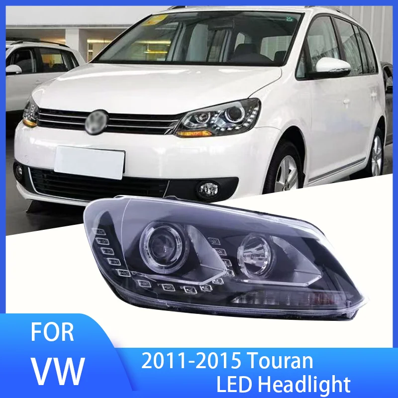 

Поп-фара 2 шт. для VW Touran, светодиодная фара 2011-2015, фары Touran DRL, указатель поворота, дальний свет, линза проектора «ангельский глаз»
