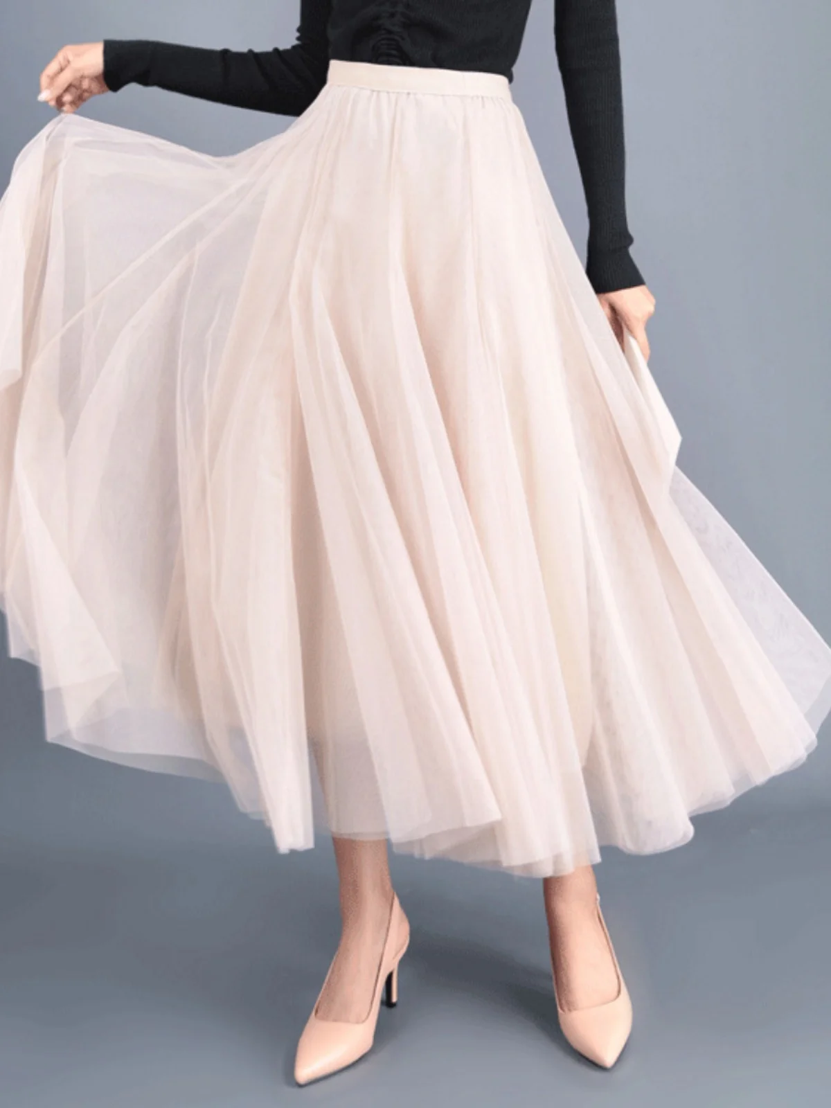 Coréen Sle taille haute Me f jupe femmes printemps nouvelle robe de fée longue a-ligne jupe Ele dame trajet Polyester Fiber