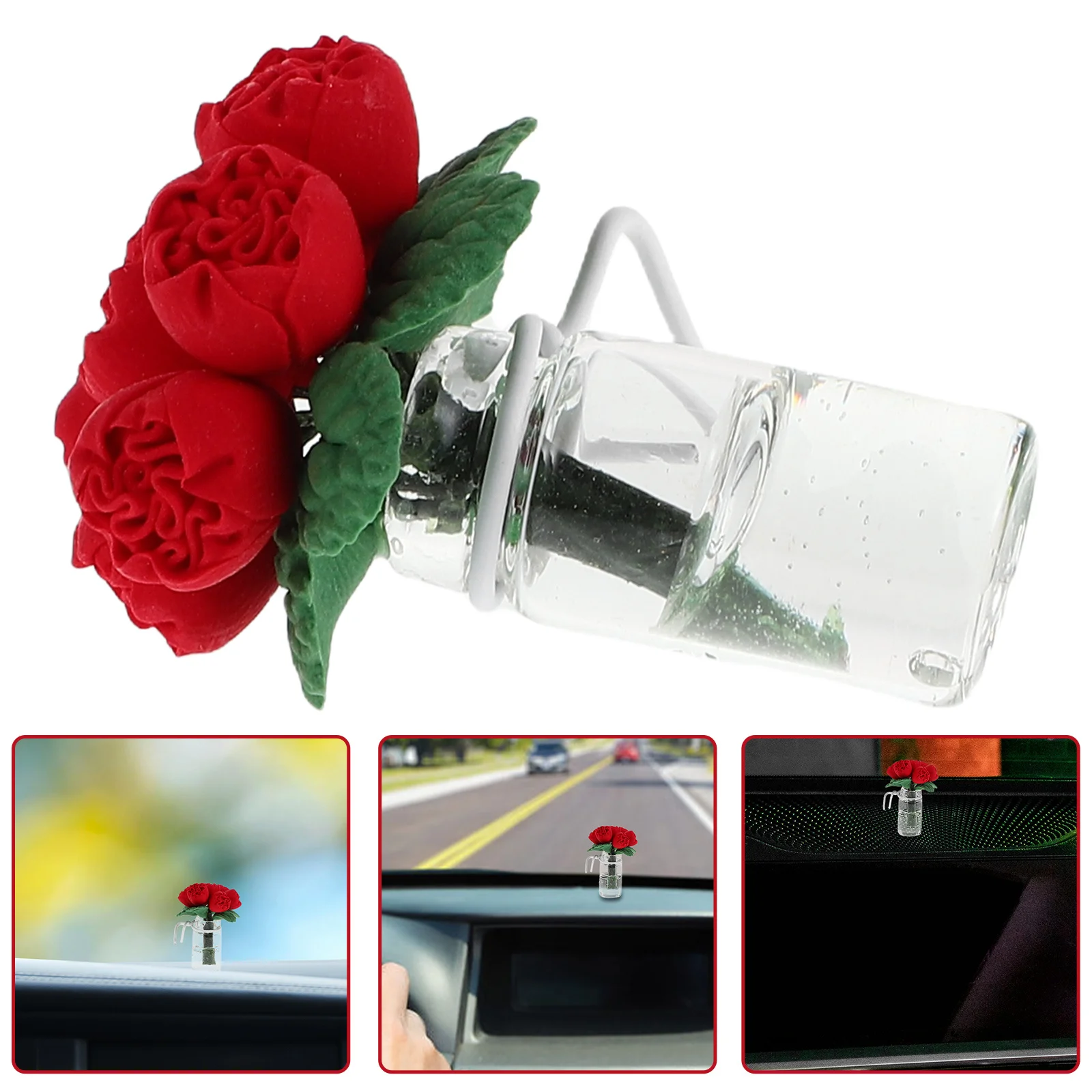 

Car Interior Decoration Miniature Plastic Rose Vase Compact Dashboard Craft Desk Ornament Sculpture Cute Vehicle Tabletop