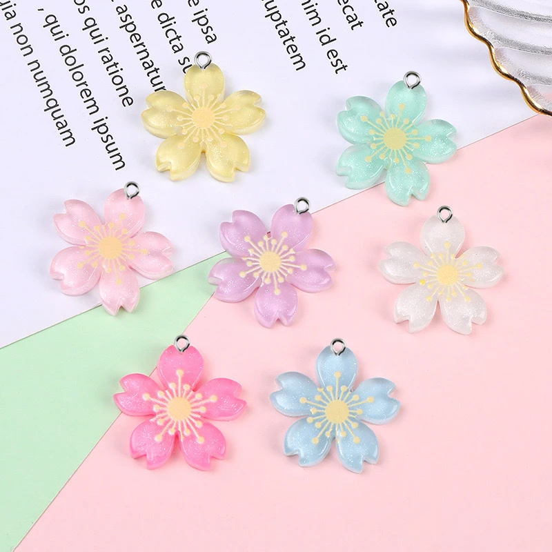 10 шт., милый кулон из смолы Сакура, маленькие цветы, подвески для изготовления ювелирных изделий, аксессуары, серьги «сделай сам», ожерелье, брелок