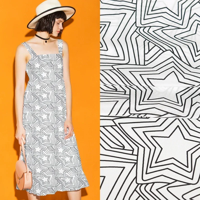 

135 см, 14 мм, белая шелковая крепдешинная ткань с принтом звезд для шитья своими руками, весенне-летнее платье, блузка, юбка, рубашка, брюки JH179