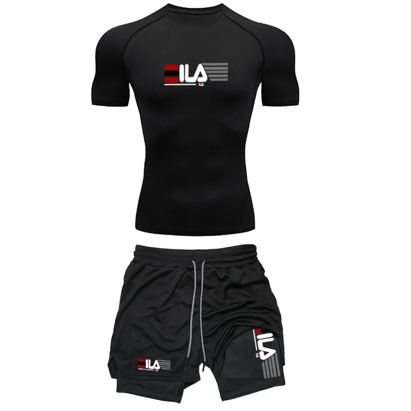 Sports Fitness Running Short-Sleeved Compression Suits Summer Quick-Drying Basketball Badminton Trainingbreathable Sports Shorts