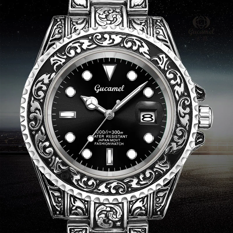 

Non-Mechanical Men's Watch - Retro Engraved Quartz Calendar Watch, Vintage Style Dress Watch