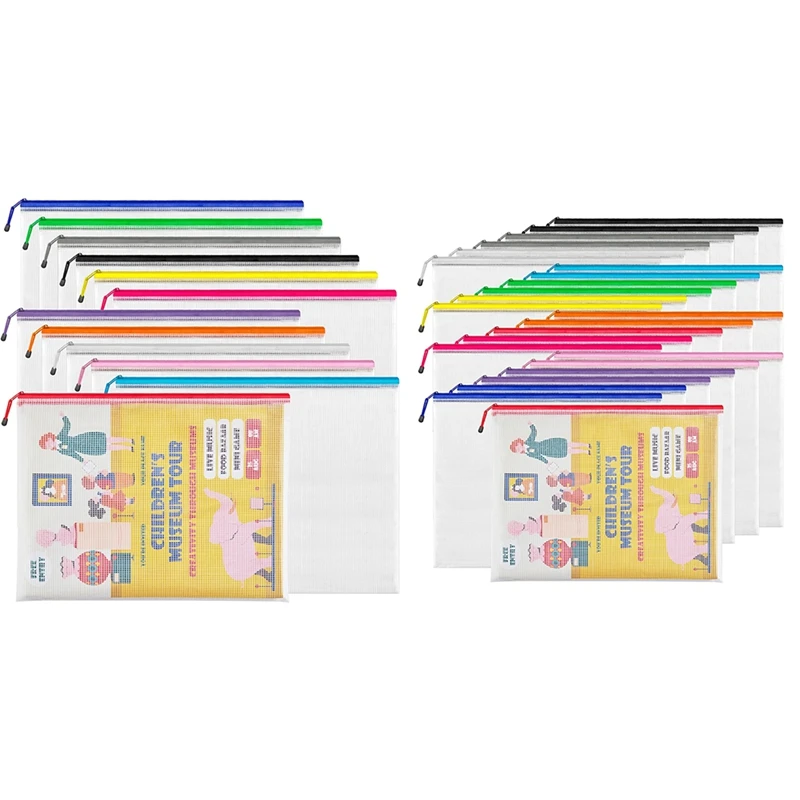 กระเป๋าซิป A3 (16.9X12 4นิ้ว) ถุงซิปขนาดใหญ่พิเศษ12สีกระเป๋าไฟล์กันน้ำสำหรับเครื่องใช้สำนักงาน