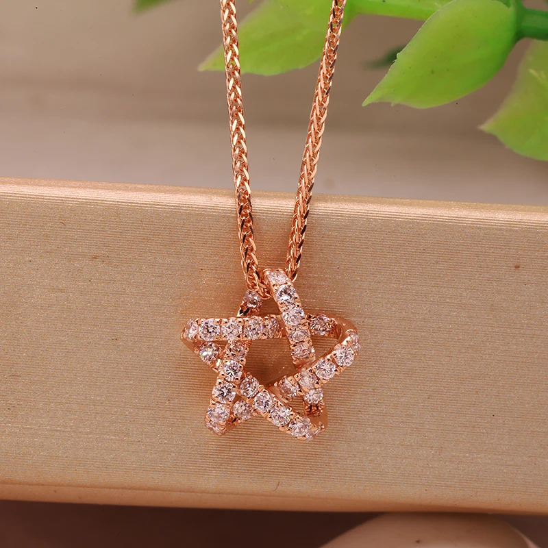 Round Cut Star Shape Lab Grown Diamond CVD HPHT Anniversary Gift Pendant 14K Rose Gold Pendant Necklace