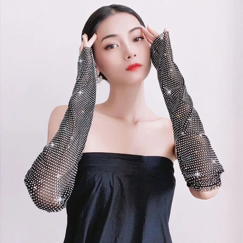 

Gothic Y2k Accessories Chic New Diamond Studded Sunscreen Arm Sleeves Versatile Party Dance Bar Creative Personalized Sleeves
