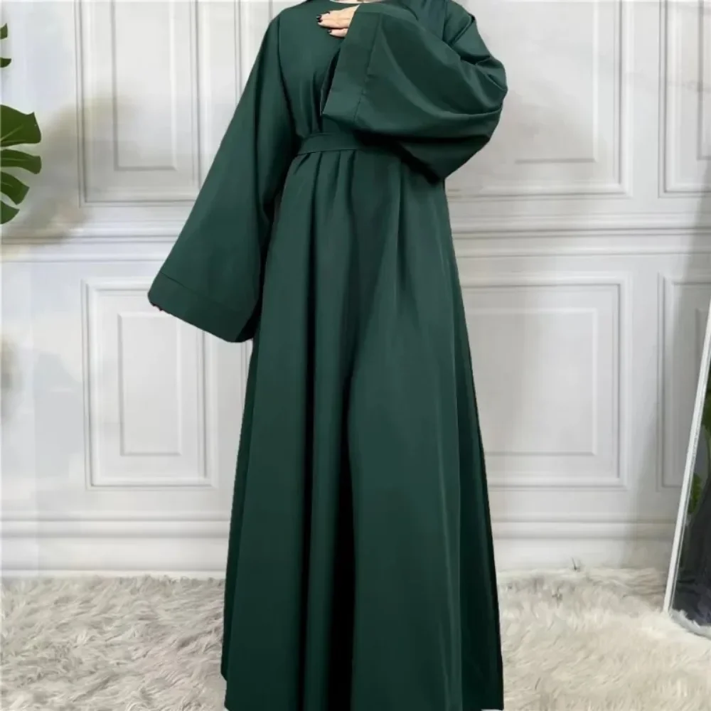 Muslim Abayas With Belt Loose Kaftans Prayer Dress Full Sleeve Islamic Clothing Women Jilbabs Dubai Robe Lace Up Long Dresses