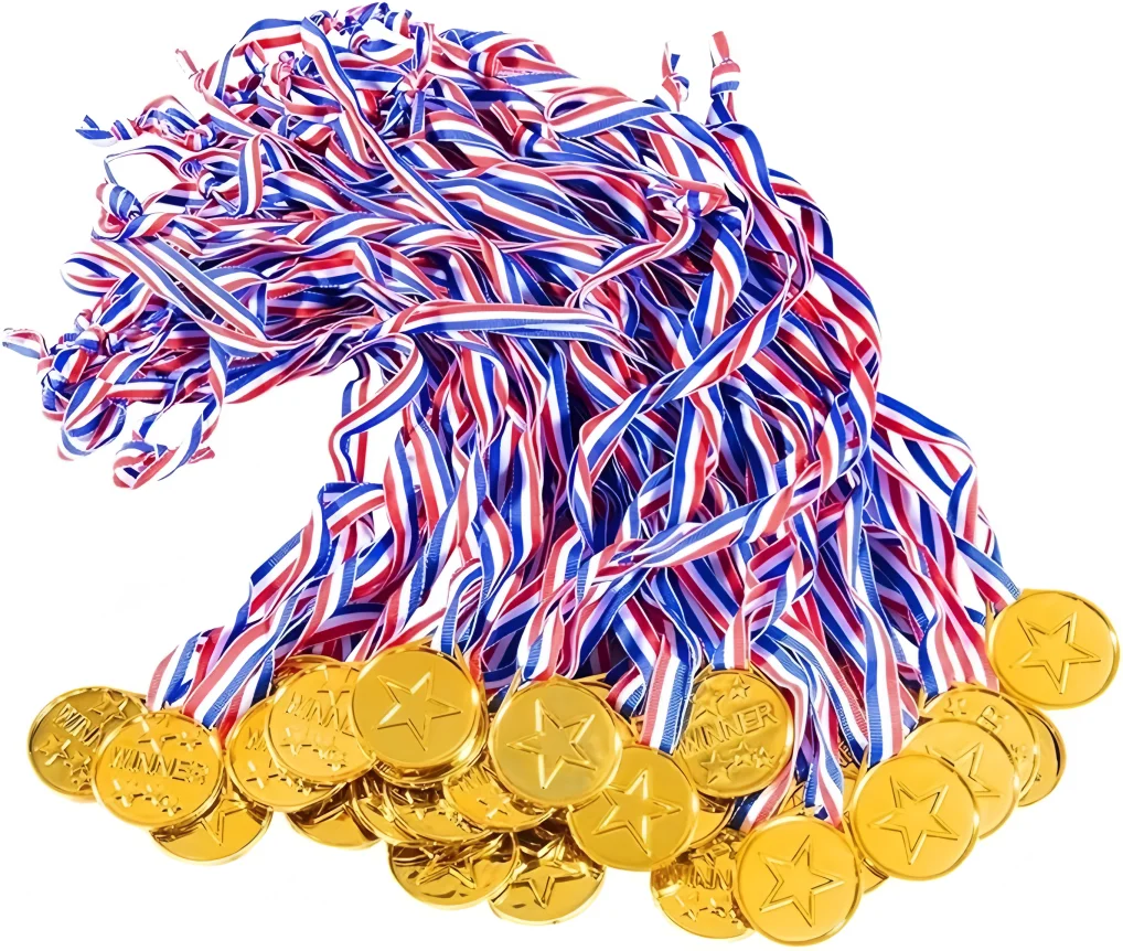 

50pcs Plastic Gold Award Plastic Winner Medals for Sports Games Competitions Talent Show Spelling Bee Birthday Party Favors