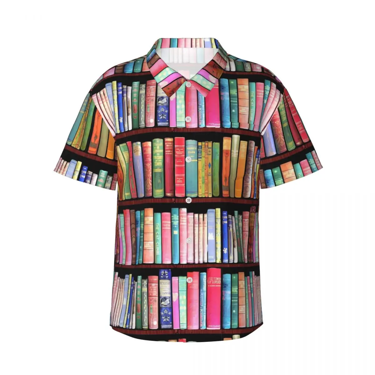 Library Print Casual Shirt Vintage Book Shelf Elegant Hawaiian Shirts Man Short Sleeve Vacation Street Style Oversized Blouses