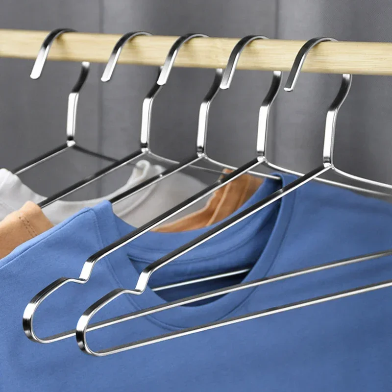 5/10Pcs Stainless Steel Clothes Hanger 40/42/45/47cm Large Adult Hangers Household Dresses T-Shirts Coat Sweater Drying Racks