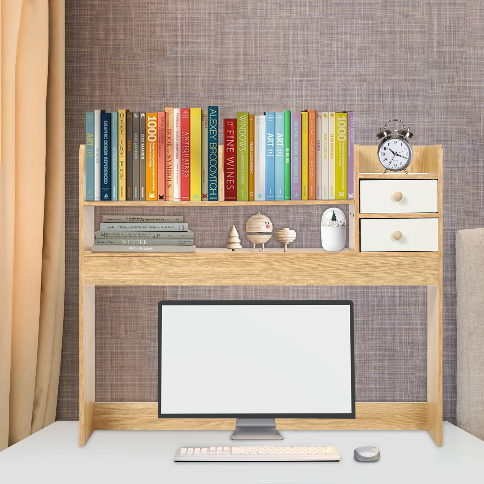 رف الكتب المكتبي، حامل تخزين المكتب الخشبي، رف منظم عرض سطح المكتب من 3 طبقات
