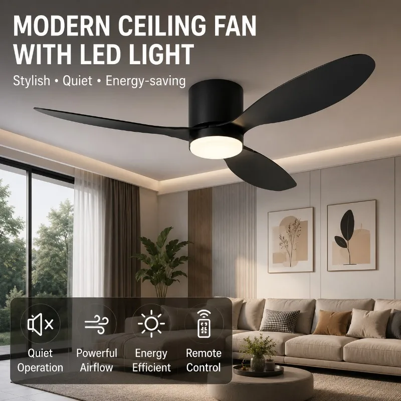 52 Inch Ceiling Fan with LED Light Remote APP Full Spectrum Dimmable Quiet for Bedroom Dining Living Room Ceiling Fan Light