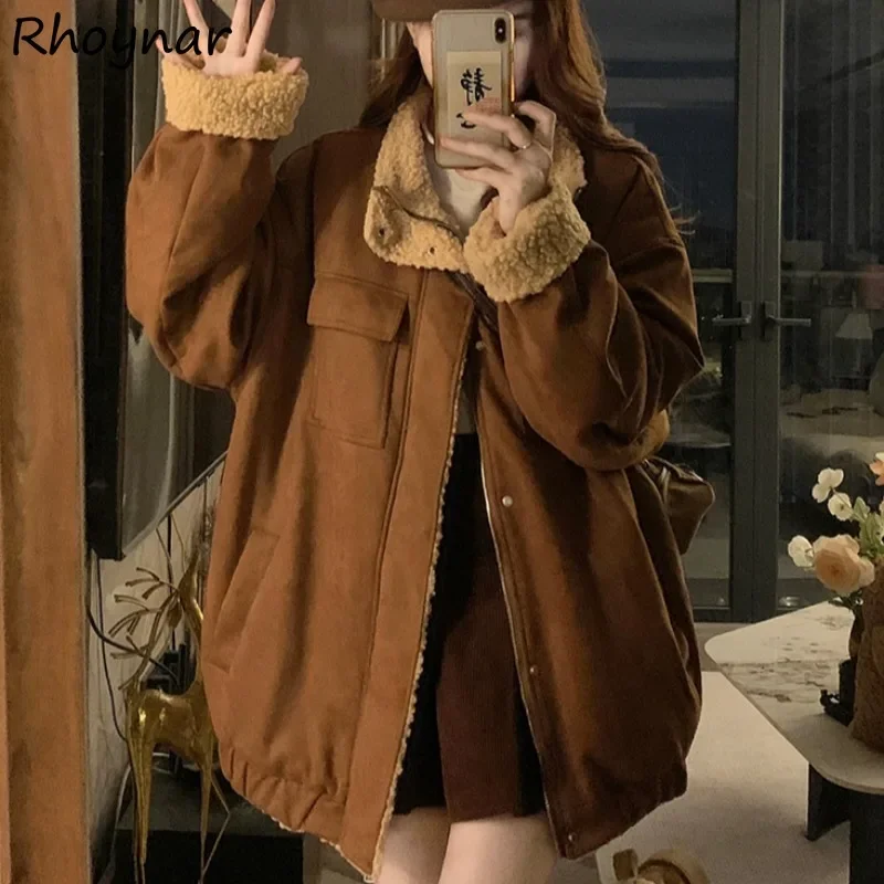 

Jackets Women American Retro Warm Thickening Plus Velvet Zippers All-match Casual Simple College Streetwear Winter Personality