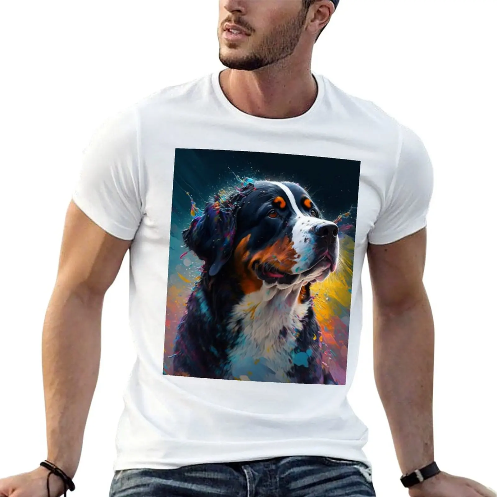 Greater Swiss Mountain Dog Synesthetic Splash Painting Artwork T-Shirt aesthetic clothes essential t shirt vintage t shirt men