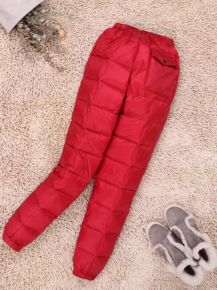 

2024 Winter Thick Down Pants Drawstring Cold Warm Pants Loose Trousers High-waisted Fat Plus Size White Duck Down Pants