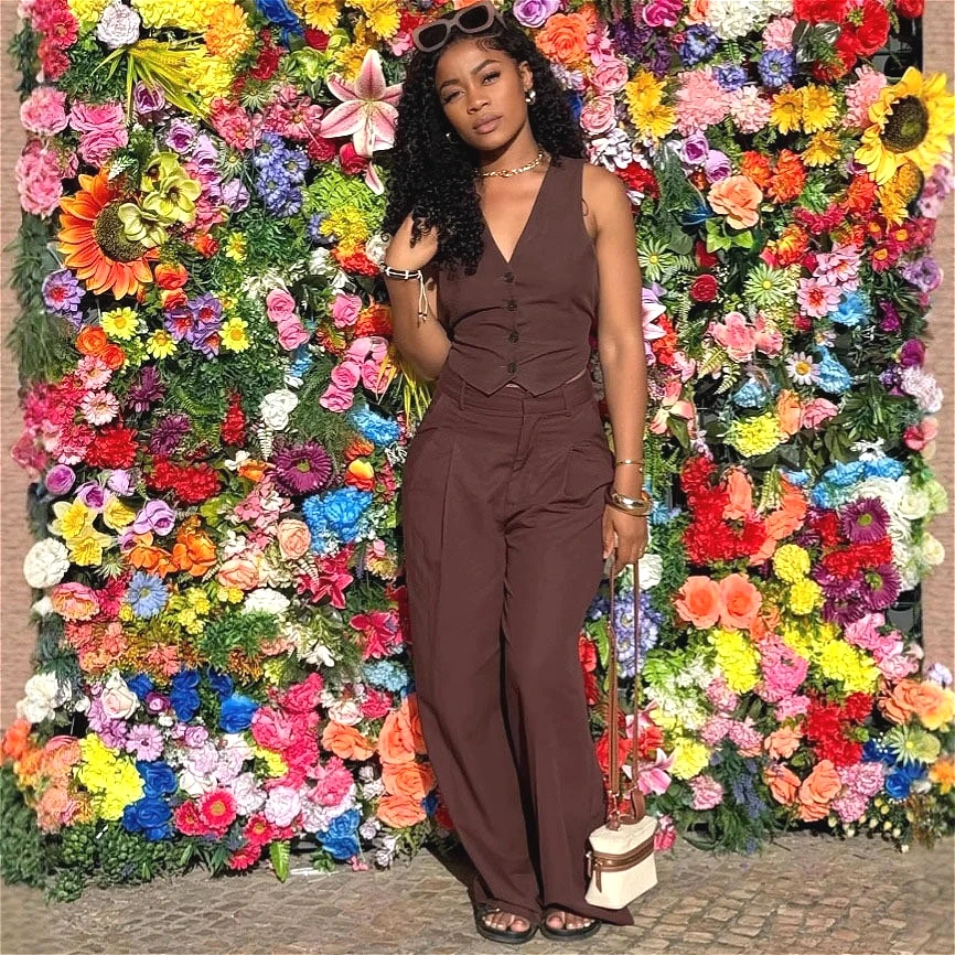 

Pant Set Women Two Piece Sets V Neck Sleeveless Vests Sexy Backless Tops Wide Leg Long Pants High Waist Y2k Streetwear 2025