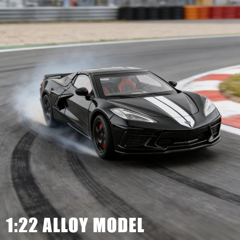 

Модель спортивного автомобиля Chevrolet C8 Stingray Convertible 1:22, литая под давлением, имитационная миниатюра, игрушка для детей, подарок