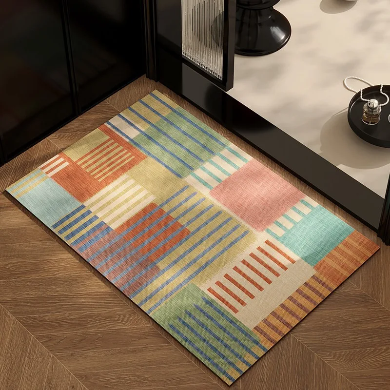 Bathroom Carpet Absorbent Non-Slip Quick-drying Floor Mat Geometric Pattern Rug Toilet Area Carpets Retro Home Decoration Rugs