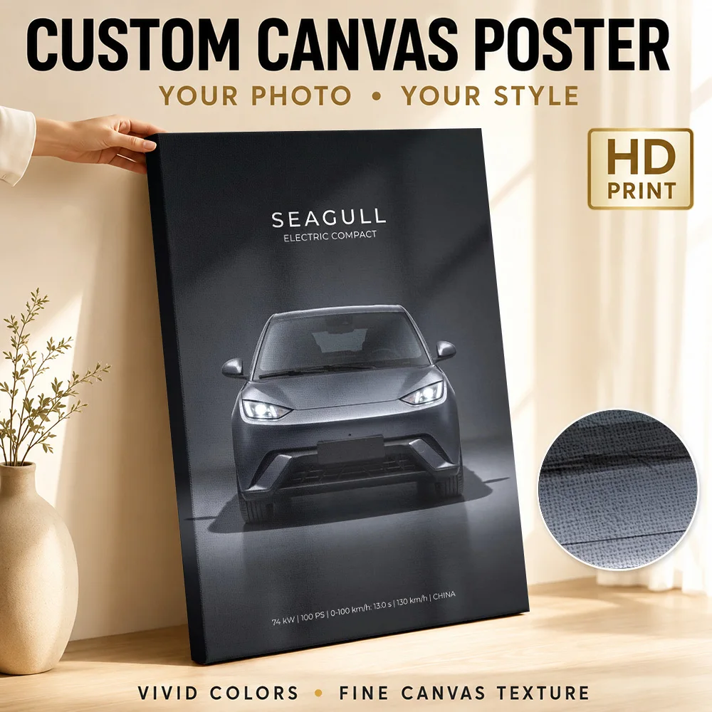 Chinese Seagull Electric Compact Car Framed Canvas Poster Customized Photo Minimalist Layout Wall Art For Lounge Driver Gift