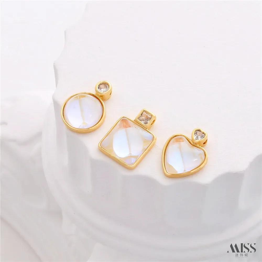 14K Gold-wrapped Jelly Glazed Magic Peach Heart Round Square Pendant DIY Bracelet Necklace Hanging Jewelry Accessories