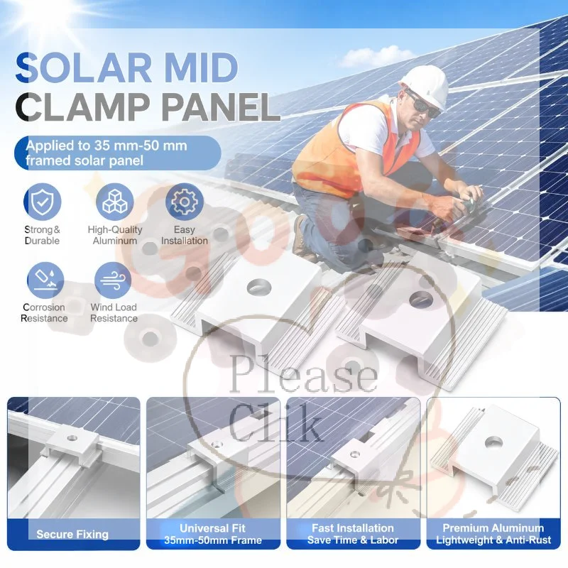 【HG】1/12pcs Solar Panel Mid Clamps,Solar Panel Bracket Aluminium Mounting Accessories Solar Mid Clamp for Solar Panel Mounting