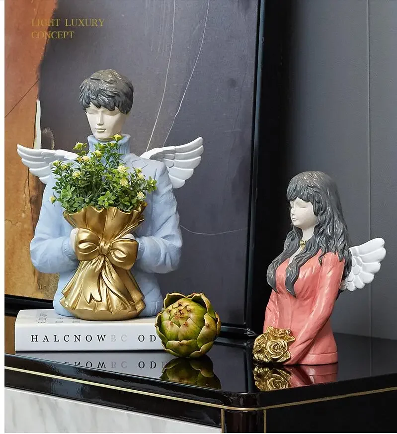 Modern Angel Character Vase Decoration Home Livingroom Table Figurines Crafts Clubs Office Desktop Figure Ornaments Art