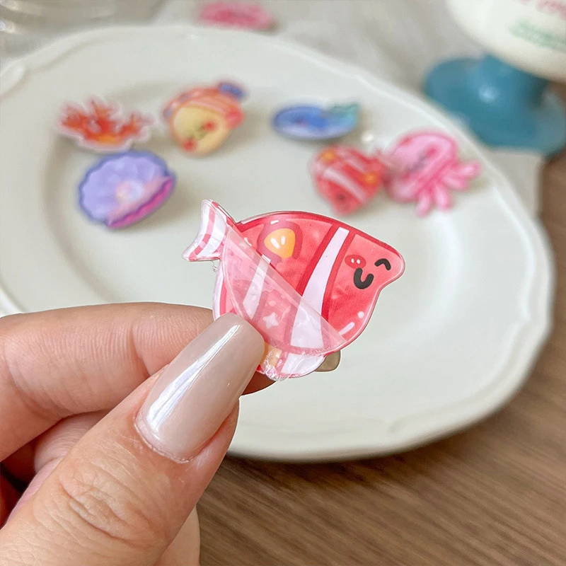 1PC Creative Barrettes Acrylic Ocean Fish Hairpin Cute Animal Hair Clip Jellyfish Seaweed Coral Clownfish Duckbill Clips