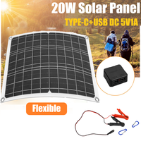 PowMr Portable 10W 20W Solar Panel 18V Flexible 5V1A Outdoor Solar Mobile Phone Charging Panel Solar Cells Camping Power Bank