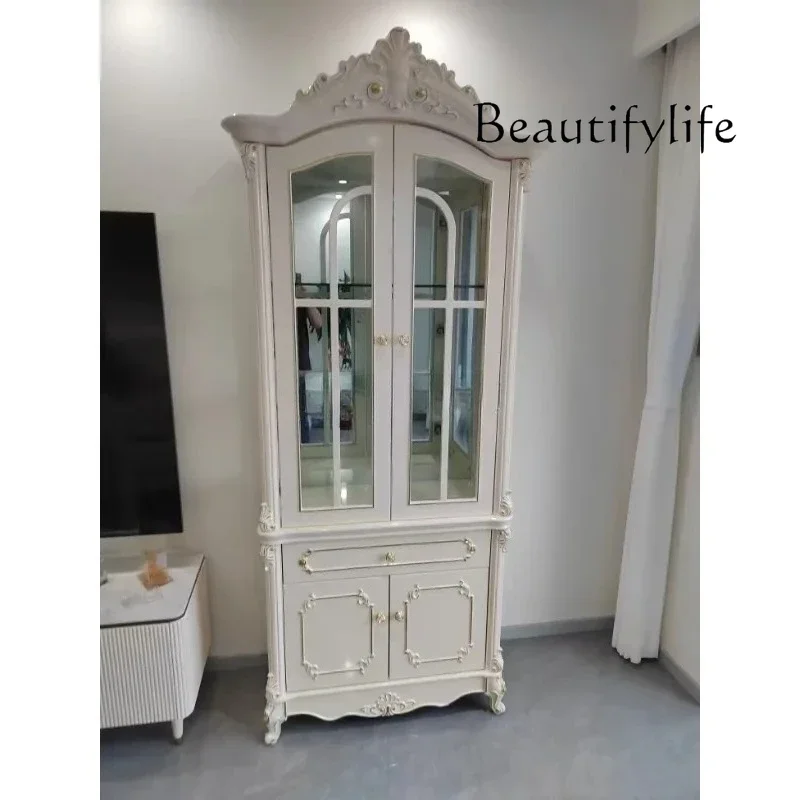 

XX39SM European Living Room White Retro Wall Display Cabinet Glass Door Simple Wine Cabinet