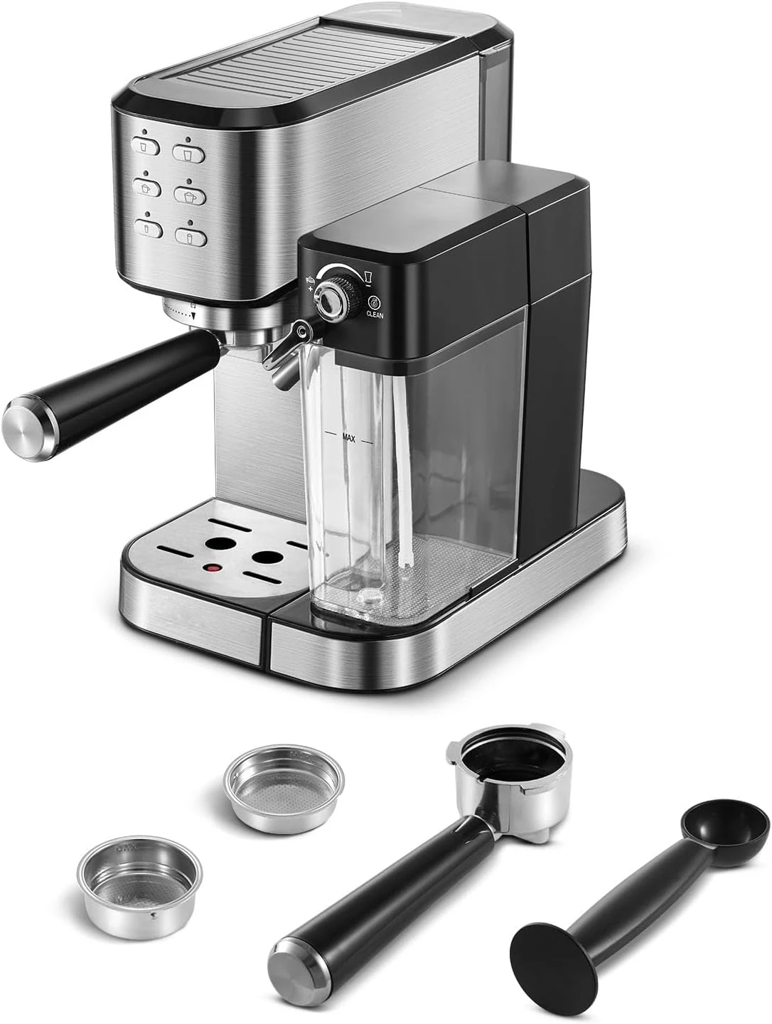 6-in-1 Espresso Coffee Machine Built-In Automatic Milk Frother,  Espresso & Cappuccino & Latte Maker with  Removable water tank