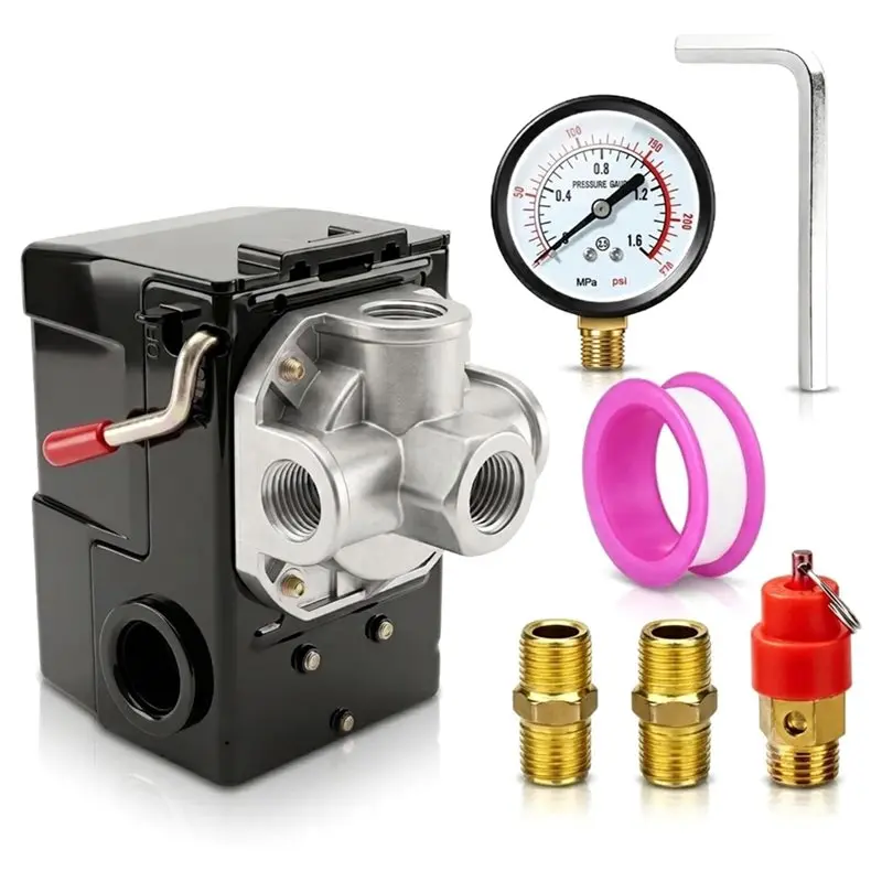 ABGH-Air Compressor Pressure Switch Control Valve,135-175 PSI 4-Port 20 Amp,110-120V,Replacement Kit