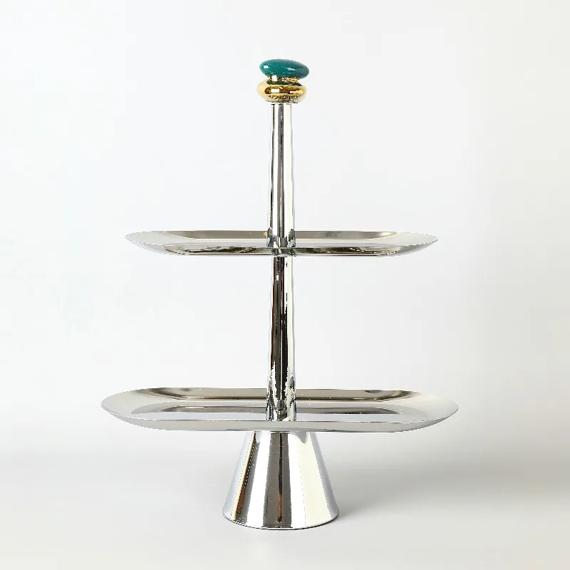 Deluxe stainless steel serving tray set of 3 oval metal trays cupcakes, cheese, bread, fruit