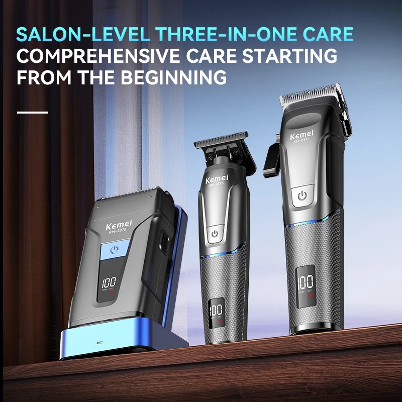 KEMEI km-2375 المهنية اللاسلكي قابلة للشحن مقص الشعر مجموعة الحلاق مقص الشعر الكهربائية قابلة للشحن أفضل الشعر المتقلب