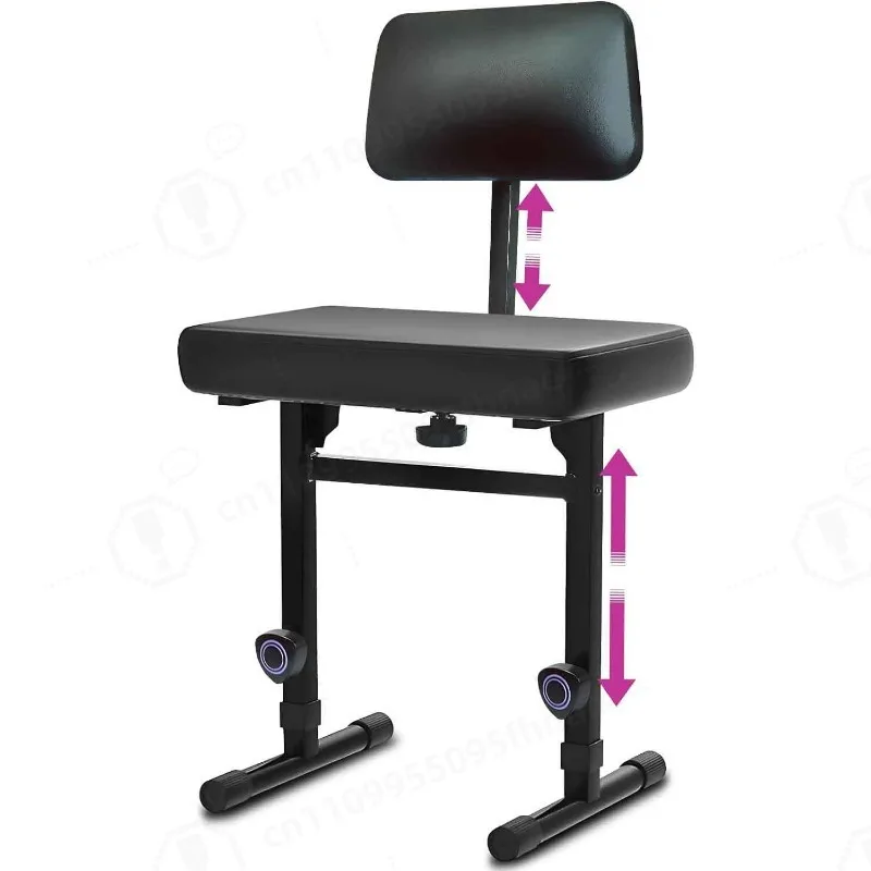 Black Mechanical Adjustable Piano Stool Height Adjustable Keyboard Bench With Backrest For Music Performance Practice
