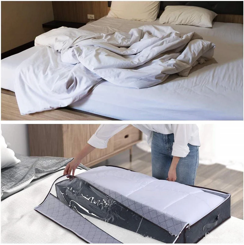 Non-Woven Fabric Blanket Organizer Quilt Storage Bag Blanket Storage Bags With Zipper Duvet Storage Cover Under Bed Storage