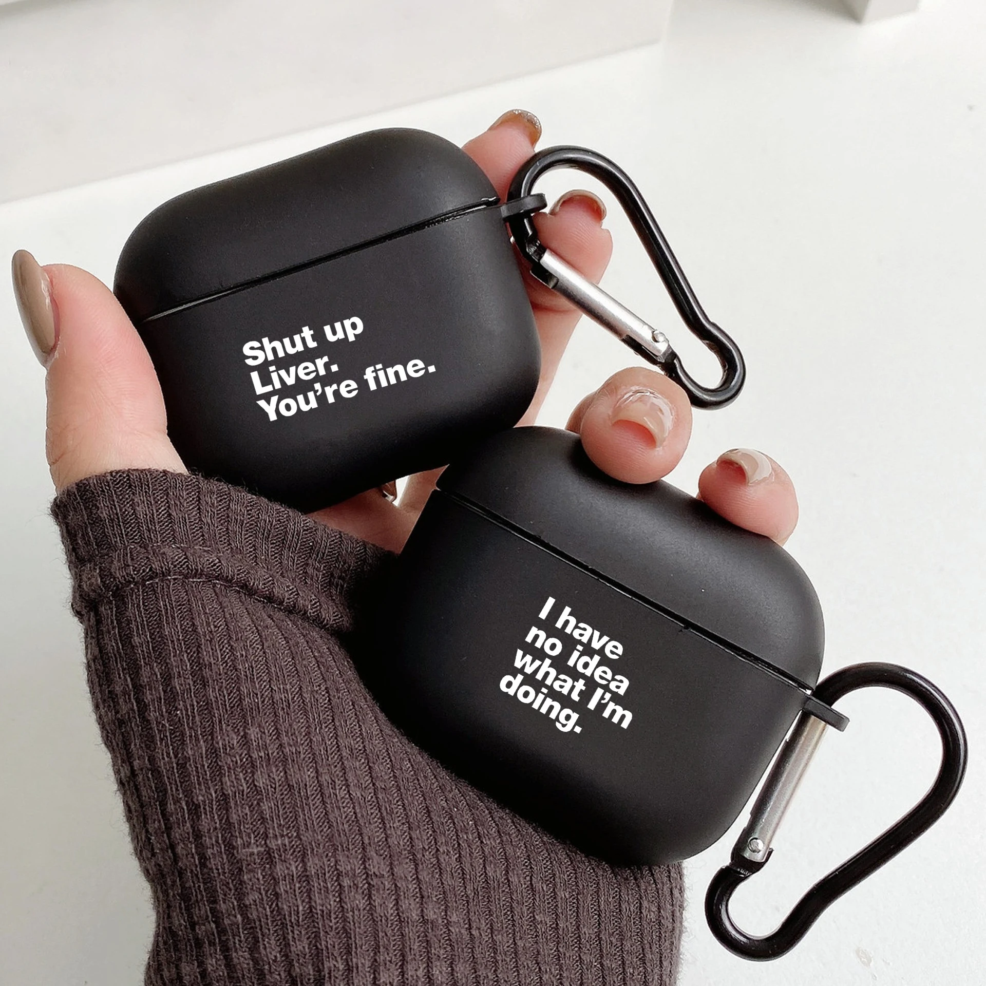 Funny Quotes Black Simple Text Letters With Hook Case For AirPods 2 3 1 Cases For Apple AirPods Pro 2 Coque Black TPU Soft Cover