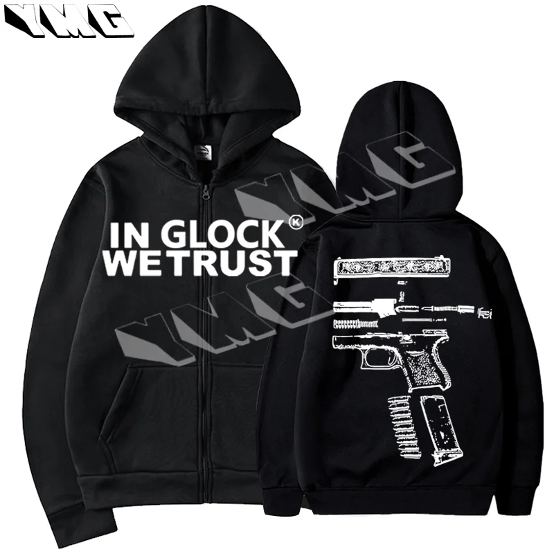 

Y2K streetwear hoodie Hip Hop in Glock We Trust pattern print oversized thick cotton hoodie sweatshirt pullover hoodie clothing